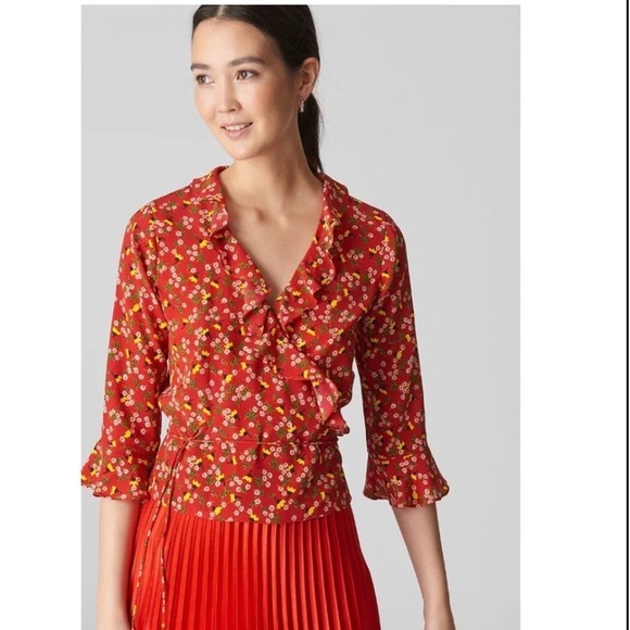 WHISTLES Peony Print Silk Wrap Top Size 0 - Picture 1 of 7